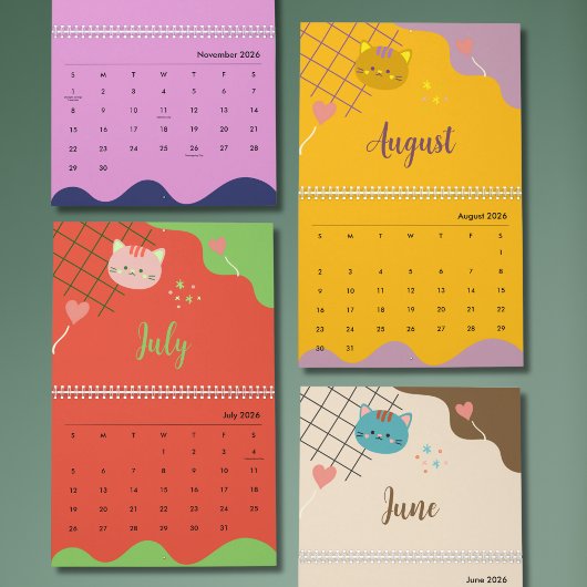 Cute Colorful Cat Calendar 2026 Kalender