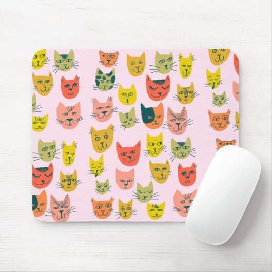 Cute Colorful Cat Head Patroze Muismat (Met muis)