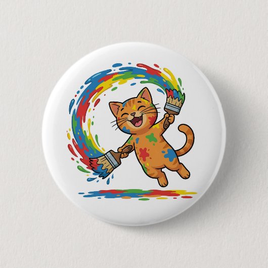 Cute Colorful Cat Paint Splash Button (Voorkant)