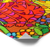 Cute Colorful Cats Garden Flowers Moon Drawing Poster (Hoek)