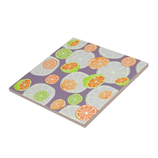 Cute colorful citrus l Paars Tegeltje (Zijkant)