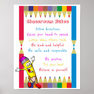 Cute & Colorful Classroom Rules for Kids School Poster