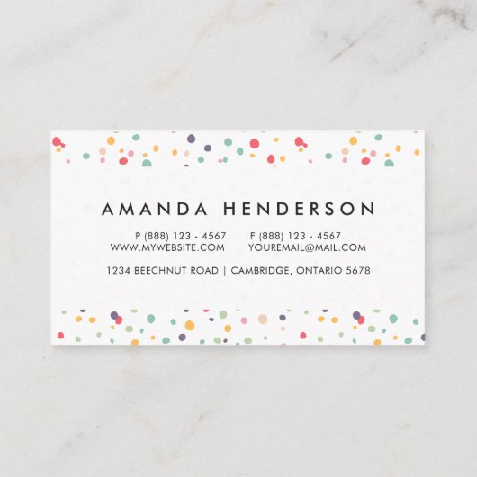 Cute Colorful Confetti Stippen Patroon Visitekaartje (Achterkant)