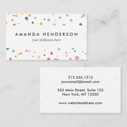 Cute Colorful Confetti Stippen Patroon Visitekaartje (Voorkant / Achterkant)