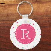 Cute Colorful Confetti Stippen Pattern Monogram Sleutelhanger (Voorkant)