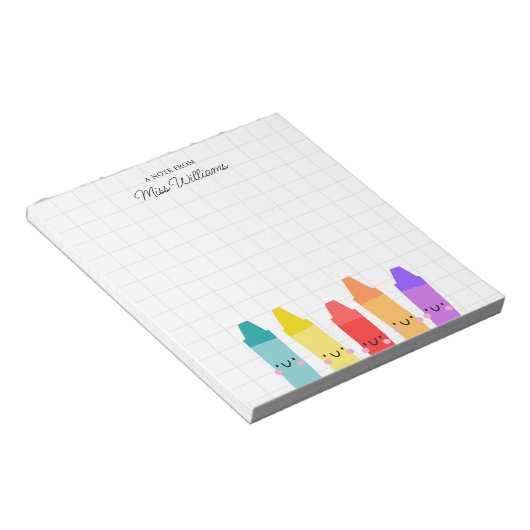 Cute Colorful Crayon Custom Teacher Appreciation  Notitieblok (Schuin)