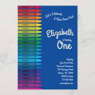 Cute Colorful Crayons Kinder 1st Birthday Party Kaart