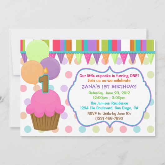 Cute Colorful Cupcake Birthday Invitation [1] Kaart (Voorkant)