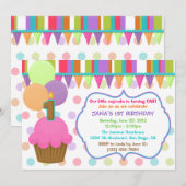 Cute Colorful Cupcake Birthday Invitation [1] Kaart (Voorkant / Achterkant)