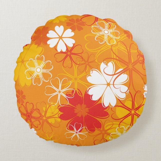 Cute Colorful Daisy Illustration Floral Pattern Rond Kussen (Voorkant)