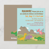 Cute Colorful Dinosaur Birthday Party Kaart (Voorkant / Achterkant)