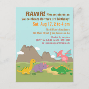 Cute Colorful Dinosaur Birthday Party Kaart