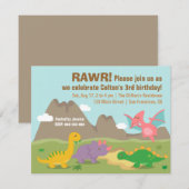 Cute Colorful Dinosaur Birthday Party Kaart (Voorkant / Achterkant)