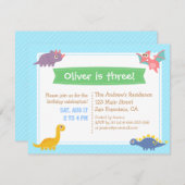 Cute Colorful Dinosaur Birthday Party Kaart (Voorkant / Achterkant)