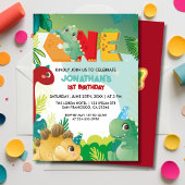 Cute Colorful Dinosaur Boys First Birthday  Kaart