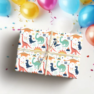 Cute Colorful Dinosaur Gender Neutral Baby Shower Cadeaupapier