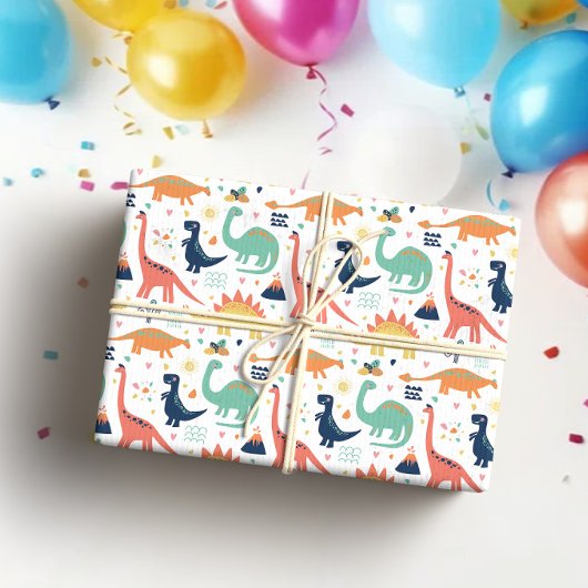 Cute Colorful Dinosaur Gender Neutral Baby Shower Cadeaupapier
