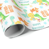 Cute Colorful Dinosaur Kids Birthday Party Cadeaupapier (Rol Hoek)