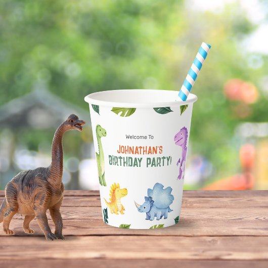 Cute Colorful Dinosaur Kids Birthday Party Papieren Bekers
