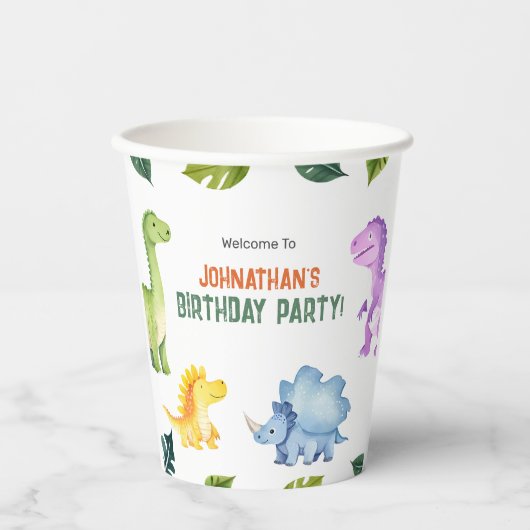 Cute Colorful Dinosaur Kids Birthday Party Papieren Bekers (Voorkant)