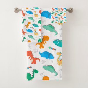 Cute Colorful Dinosaurs Illustrated Pattern Bad Handdoek
