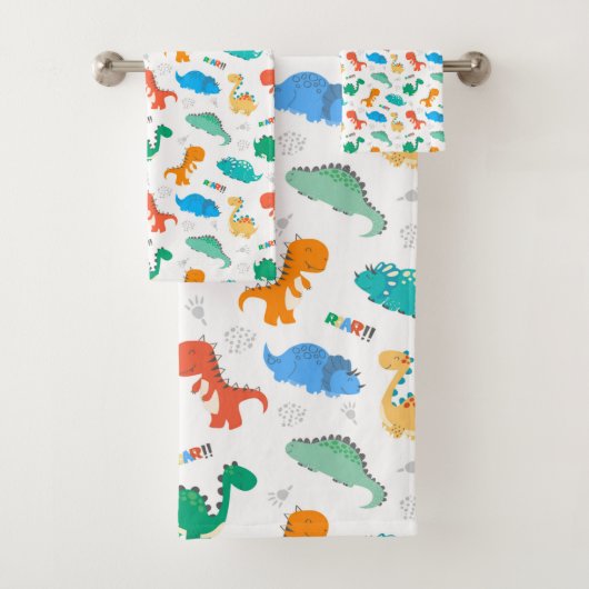 Cute Colorful Dinosaurs Illustrated Pattern Bad Handdoek (Insitu)