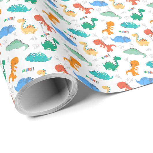 Cute Colorful Dinosaurs Illustrated Pattern Cadeaupapier (Rol Hoek)