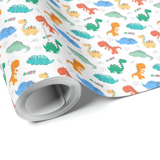Cute Colorful Dinosaurs Illustrated Pattern Cadeaupapier (Rol Hoek)