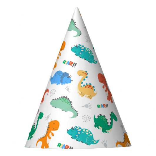 Cute Colorful Dinosaurs Illustrated Pattern Feesthoedjes (Voorkant)