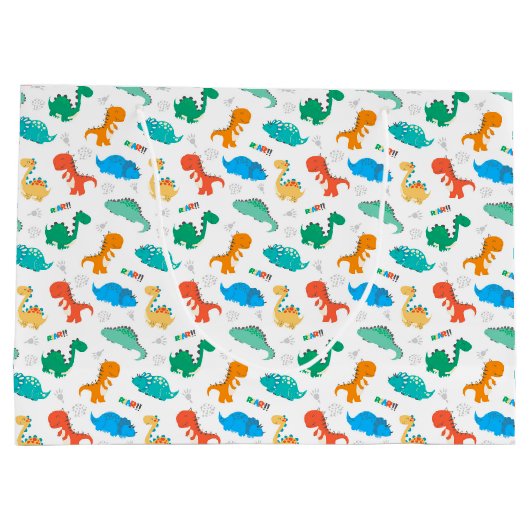 Cute Colorful Dinosaurs Illustrated Pattern Groot Cadeauzakje (Achterkant)