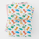 Cute Colorful Dinosaurs Illustrated Pattern Inpakpapier Vel (In situ)