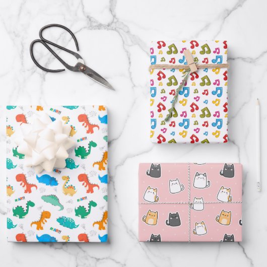 Cute Colorful Dinosaurs Illustrated Pattern Inpakpapier Vel (Voorkant)