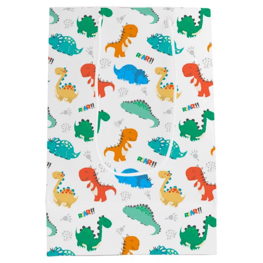 Cute Colorful Dinosaurs Illustrated Pattern Medium Cadeauzakje (Achterkant)
