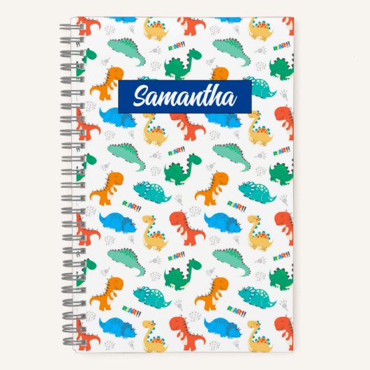 Cute Colorful Dinosaurs Illustrated Pattern Notitieboek (Voorkant)