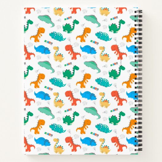 Cute Colorful Dinosaurs Illustrated Pattern Notitieboek (Achterkant)