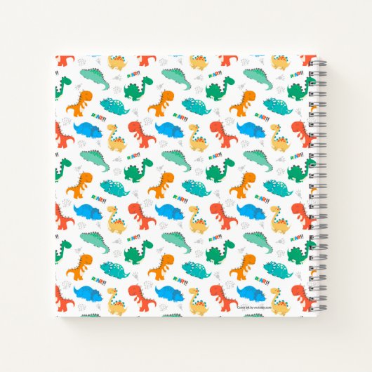 Cute Colorful Dinosaurs Illustrated Pattern Notitieboek (Achterkant)