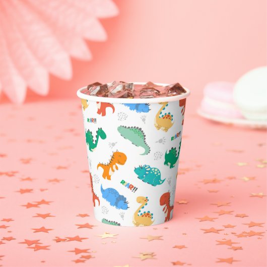 Cute Colorful Dinosaurs Illustrated Pattern Papieren Bekers (Insitu)