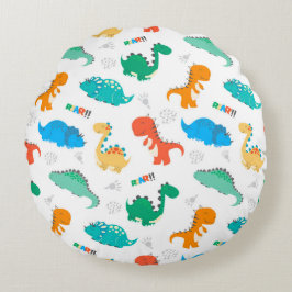 Cute Colorful Dinosaurs Illustrated Pattern Rond Kussen