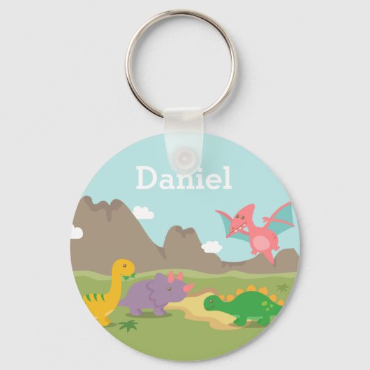 Cute Colorful Dinosaurs Kinder Sleutelhanger (Voorkant)