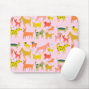 Cute Colorful Dogs Pattern Pink Muismat