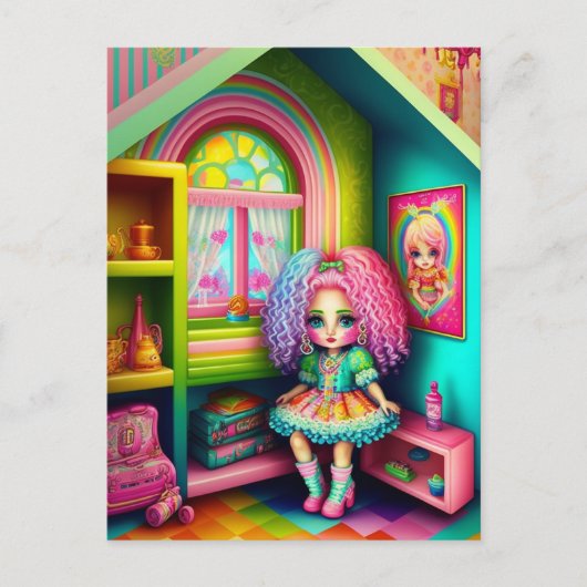 Cute Colorful Doll in een Dollhouse Briefkaart (Voorkant)