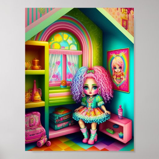 Cute Colorful Doll in een Dollhouse Poster (Voorkant)