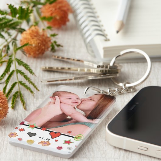 Cute Colorful Doodles Custom Two Photo Sleutelhanger (Voorkant Rechts)