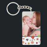 Cute Colorful Doodles Custom Two Photo Sleutelhanger<br><div class="desc">Cute custom foto sleutelhanger met kleurrijke doedels. Voeg twee van uw favoriete foto's en uw initialen toe.</div>