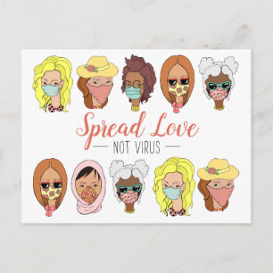Cute Colorful Draag maskers Spread Love Not Virus Briefkaart