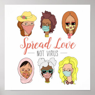 Cute Colorful Draag maskers Spread Love Not Virus Poster