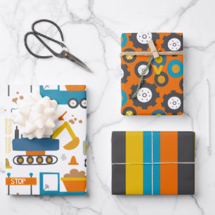 Cute Colorful Dumper Truck Digger Patroon Inpakpapier Vel