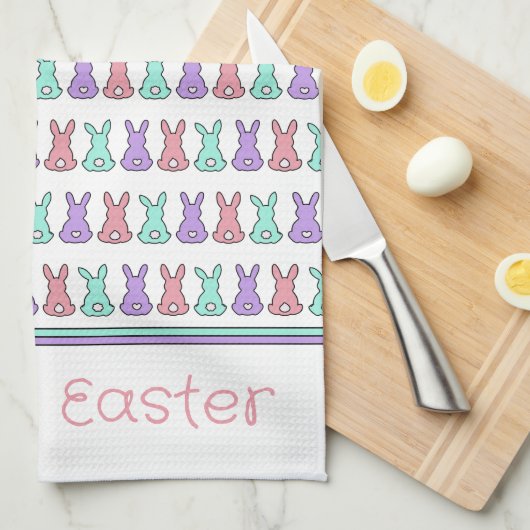 Cute Colorful East Bunny Personalized Theedoek (Quarter Fold)