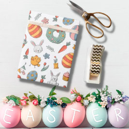 Cute Colorful Eggs Bunny Spring Pattern Paast Cadeaupapier