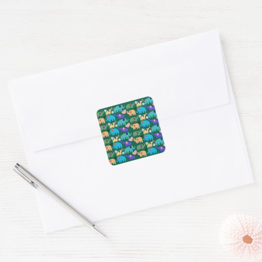 Cute Colorful Elephant Seamless Pattern Vierkante Sticker (Envelop)